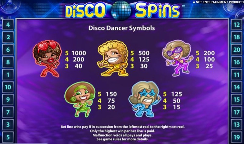 Disco Spins Paytable
