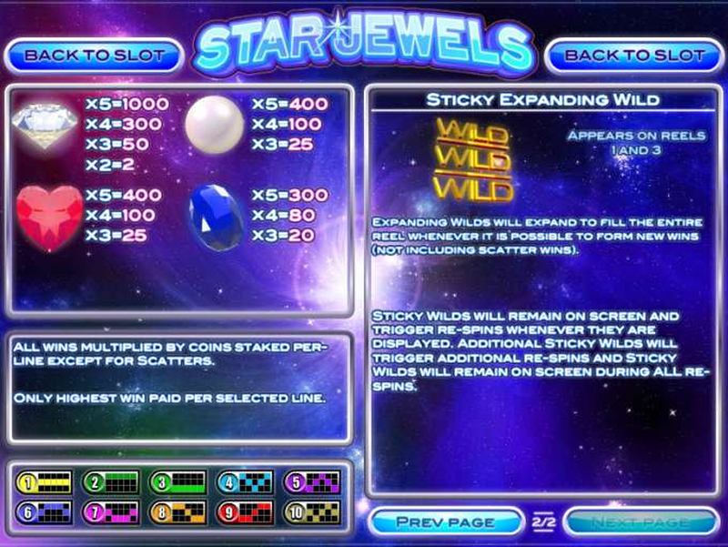 Star Jewels Paytable