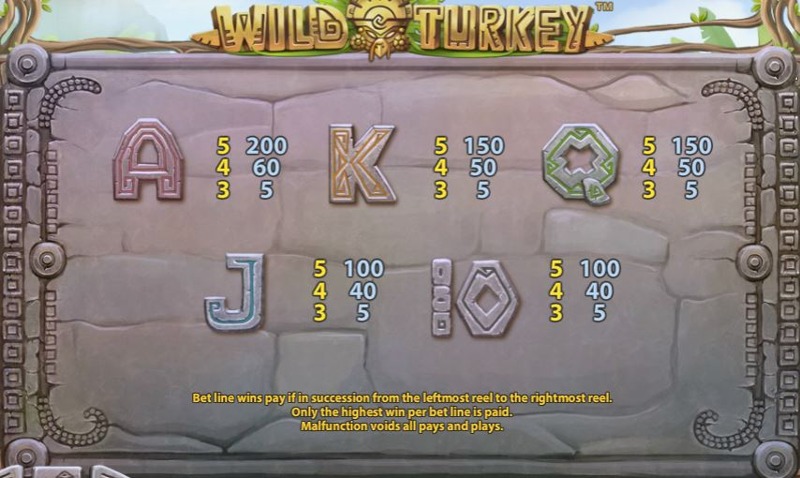 Wild Turkey Paytable